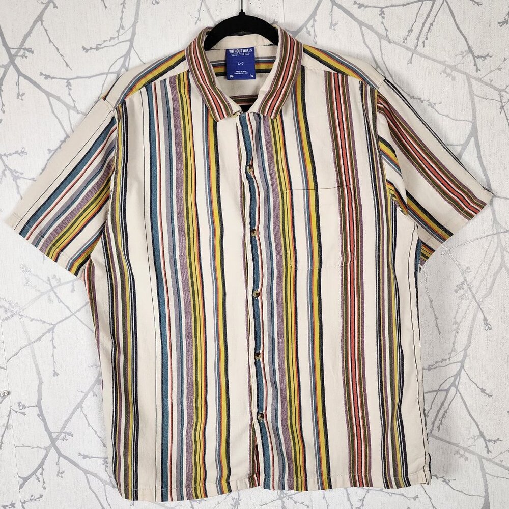 Without Walls White Colorful Stripe 100% Cotton Button Front Shirt